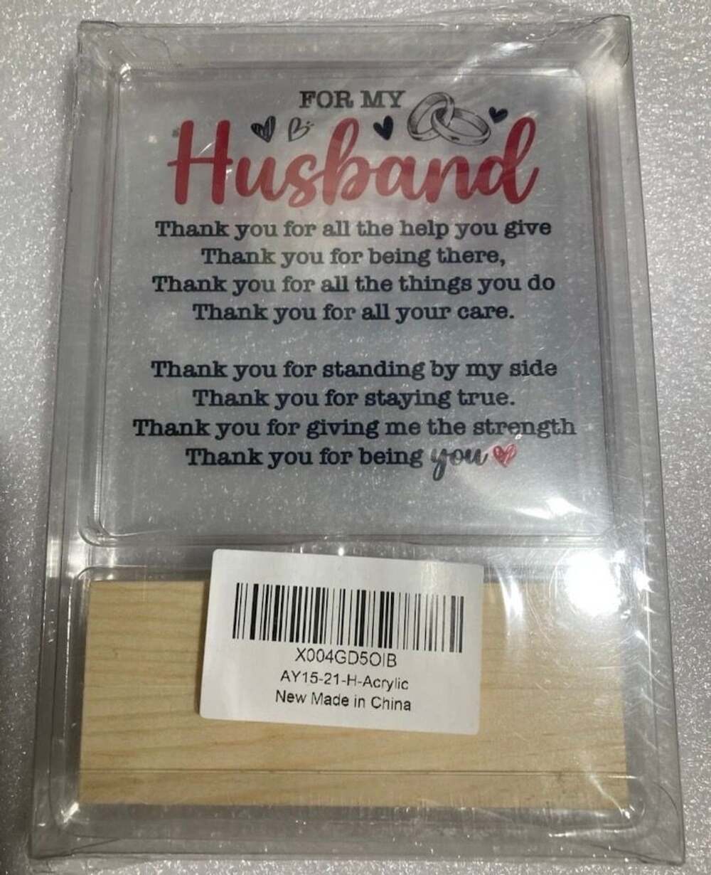 For My Husband Acrylic Plaque with Wooden Stand